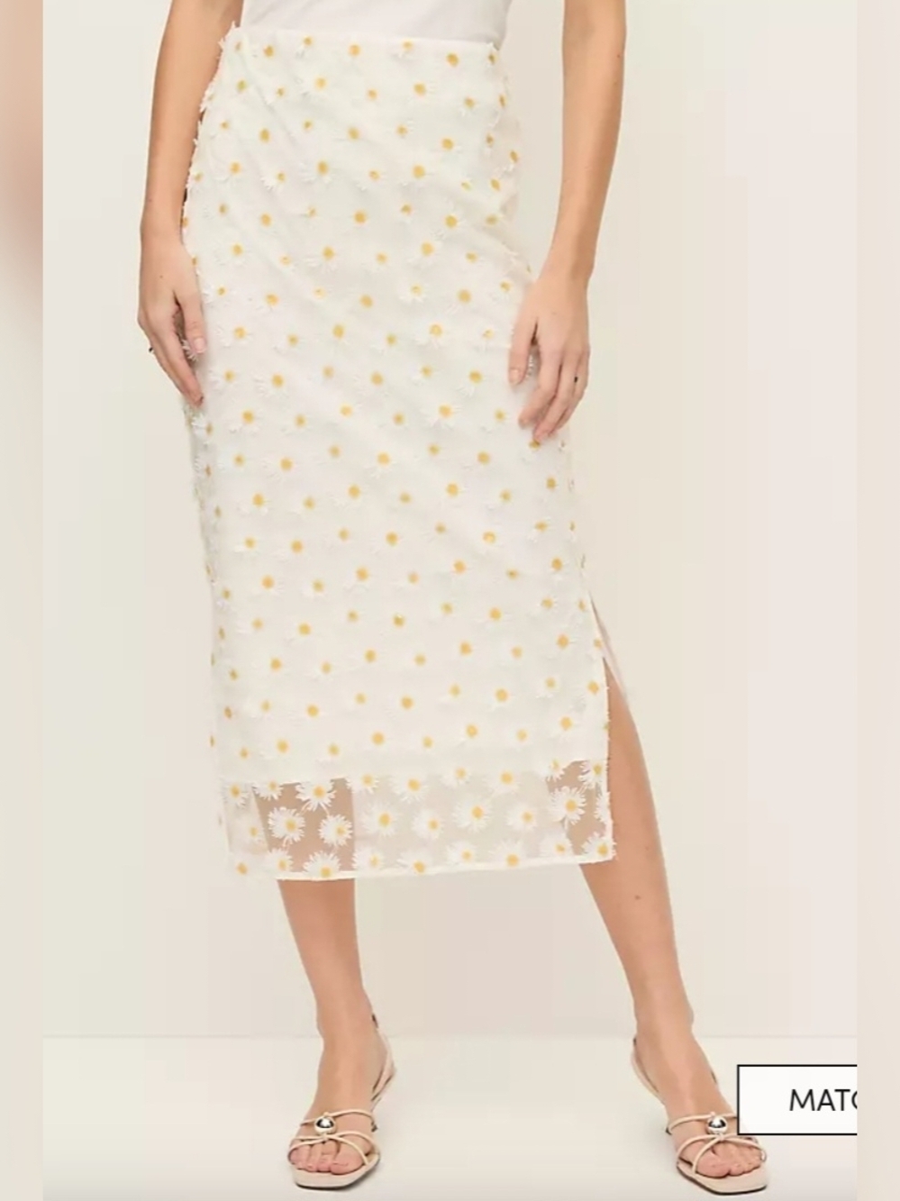 Yellow Daisy-Embroidered White Midi Skirt - Picture 2 of 4